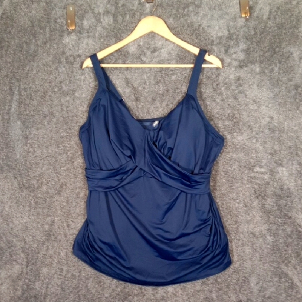 Lands' End Navy Tankini Top Adjustable Strap Navy Blue Underwire Womens 24w DD